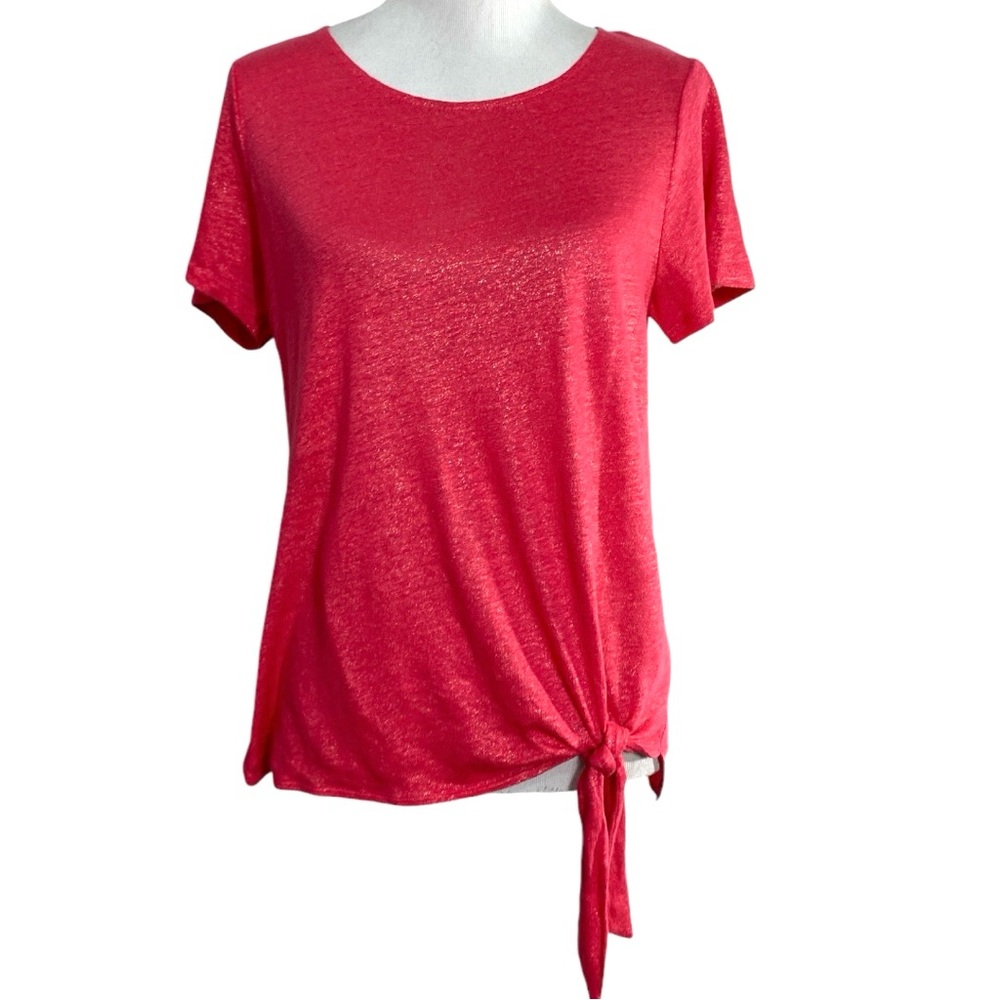 Tommy Bahama 100% Linen Pink Shimmer Short Sleeve Side Tie Tee